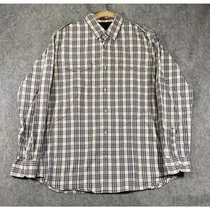 Banana Republic Shirt Mens Large Maroon Blue Plaid Long Sleeve Button Up